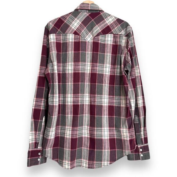 Levi's Burgundy and Gray Plaid Pearl Snap Western Shirt Men's Size M - Picture 2 of 9
